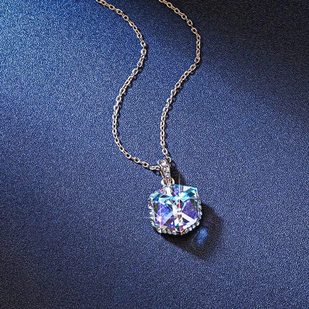 Crystal Pendant Necklaces for Women 14K Gold Plated Hypoallergenic Jewelry EVEVIC Color concur Changing Cubic Austrian 