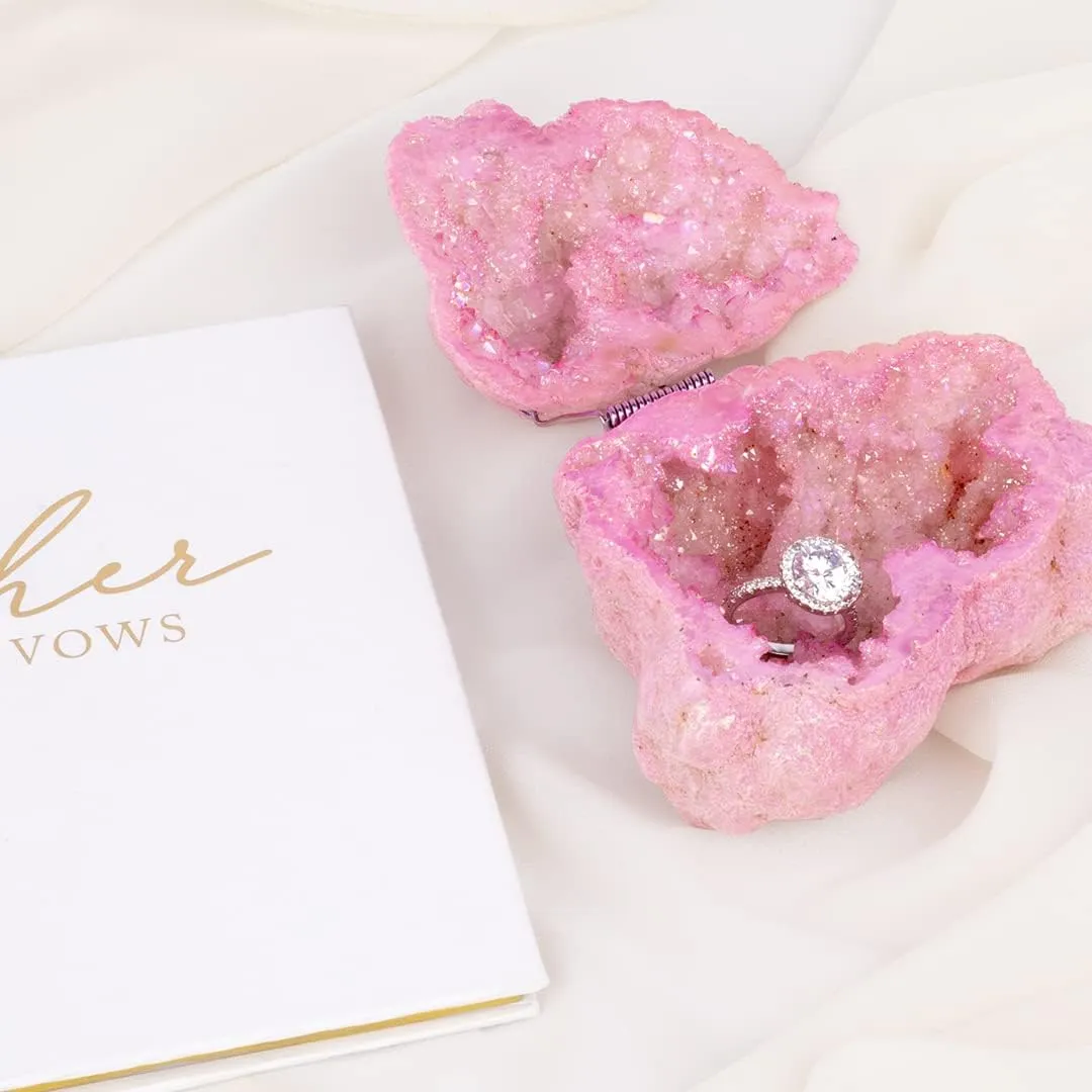 Crystal Round Geode Ring Box - Engagement & Proposal Keepsake Ring Bearer Box in Agate, Quartz, cooperation sonar mote Pack 1 Koyal Wholesale Blush Pink 