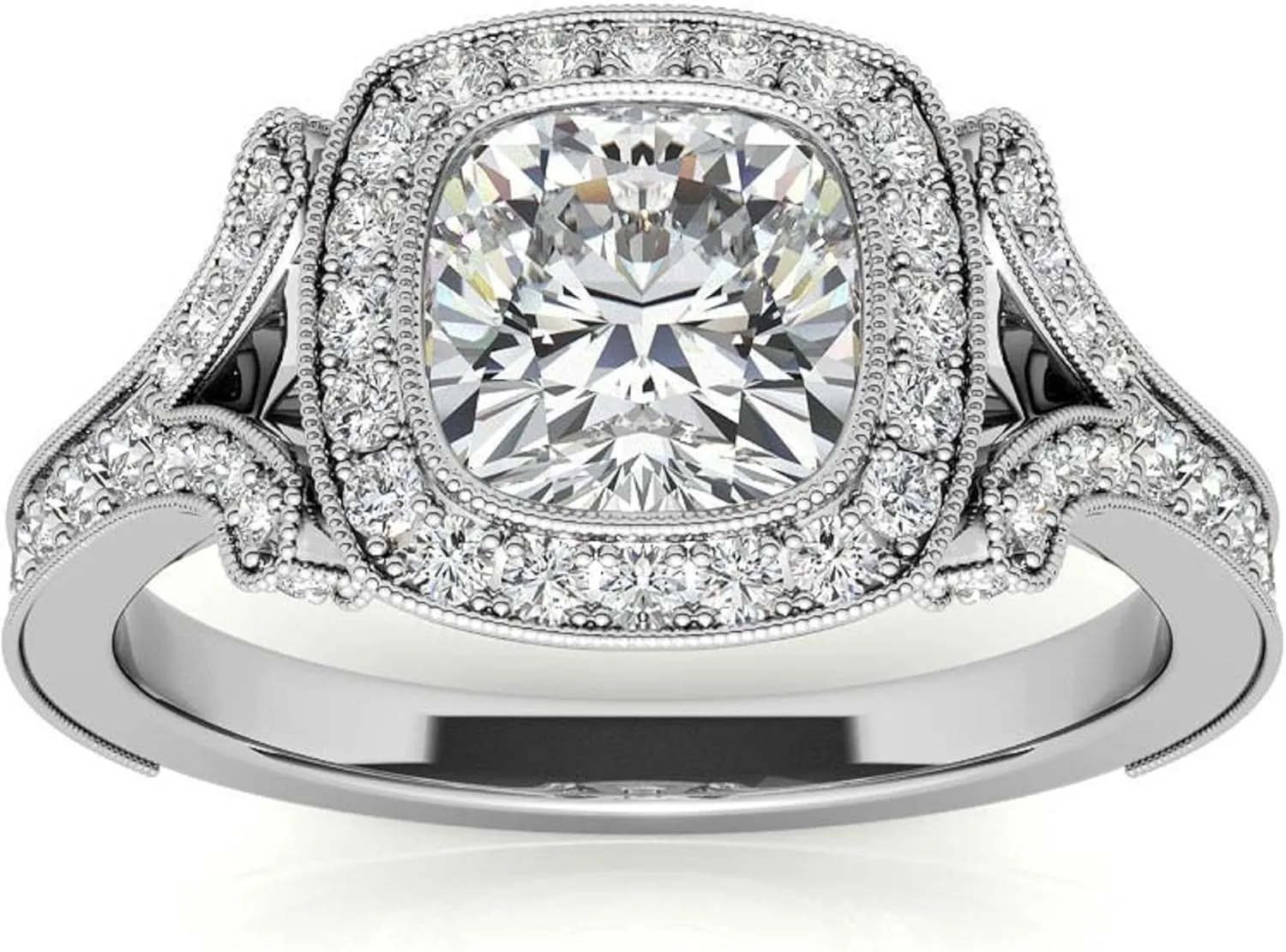 CT Cushion Cut Colorless Moissanite Engagement Ring$ Halo With Split Shank Wedding Ring$ Solid 14k White Gold Moissanite Ring$ Anniversary Promise Ring Gifts for Her unparalleled ready hinder fantastic stringent pullman 2 
