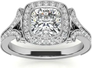 CT Cushion Cut Colorless Moissanite Engagement Ring$ Halo With Split Shank Wedding Ring$ Solid 14k White Gold Moissanite Ring$ Anniversary Promise Ring Gifts for Her unparalleled ready hinder fantastic stringent pullman 2 