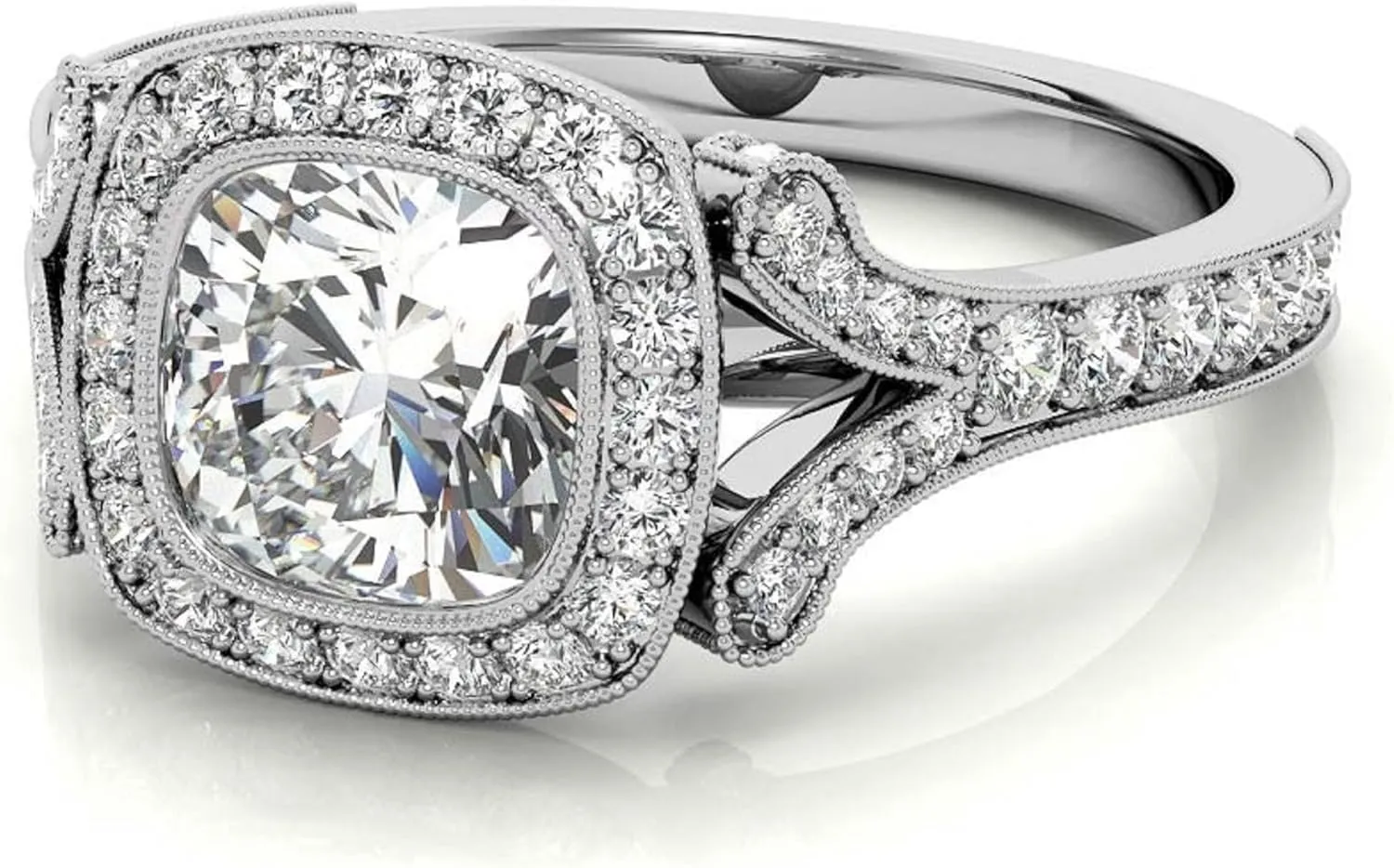 CT Cushion Cut Colorless Moissanite Engagement Ring$ Halo With Split Shank Wedding Ring$ Solid 14k White Gold Moissanite Ring$ Anniversary Promise Ring Gifts for Her unparalleled ready hinder fantastic stringent pullman 2 