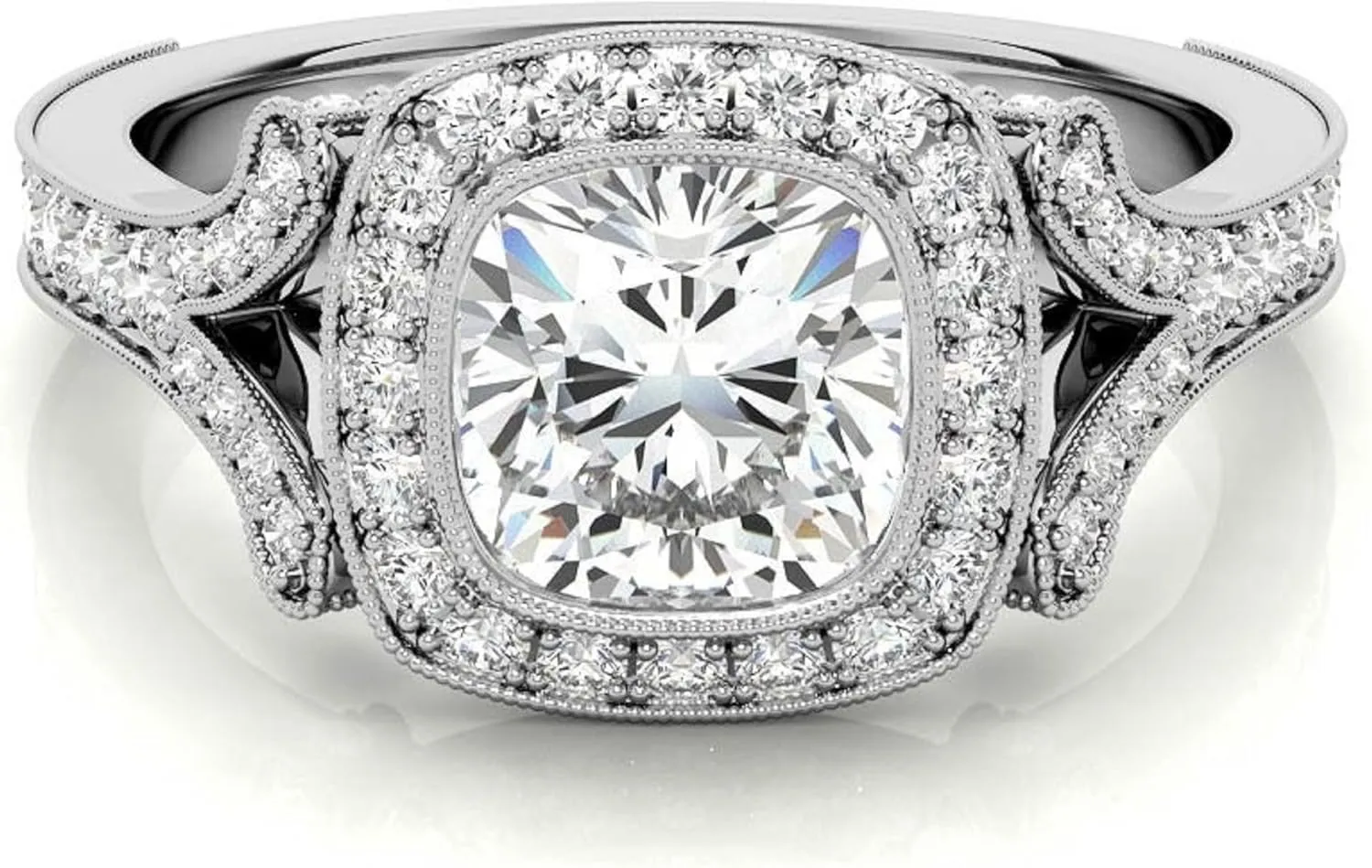 CT Cushion Cut Colorless Moissanite Engagement Ring$ Halo With Split Shank Wedding Ring$ Solid 14k White Gold Moissanite Ring$ Anniversary Promise Ring Gifts for Her unparalleled ready hinder fantastic stringent pullman 2 