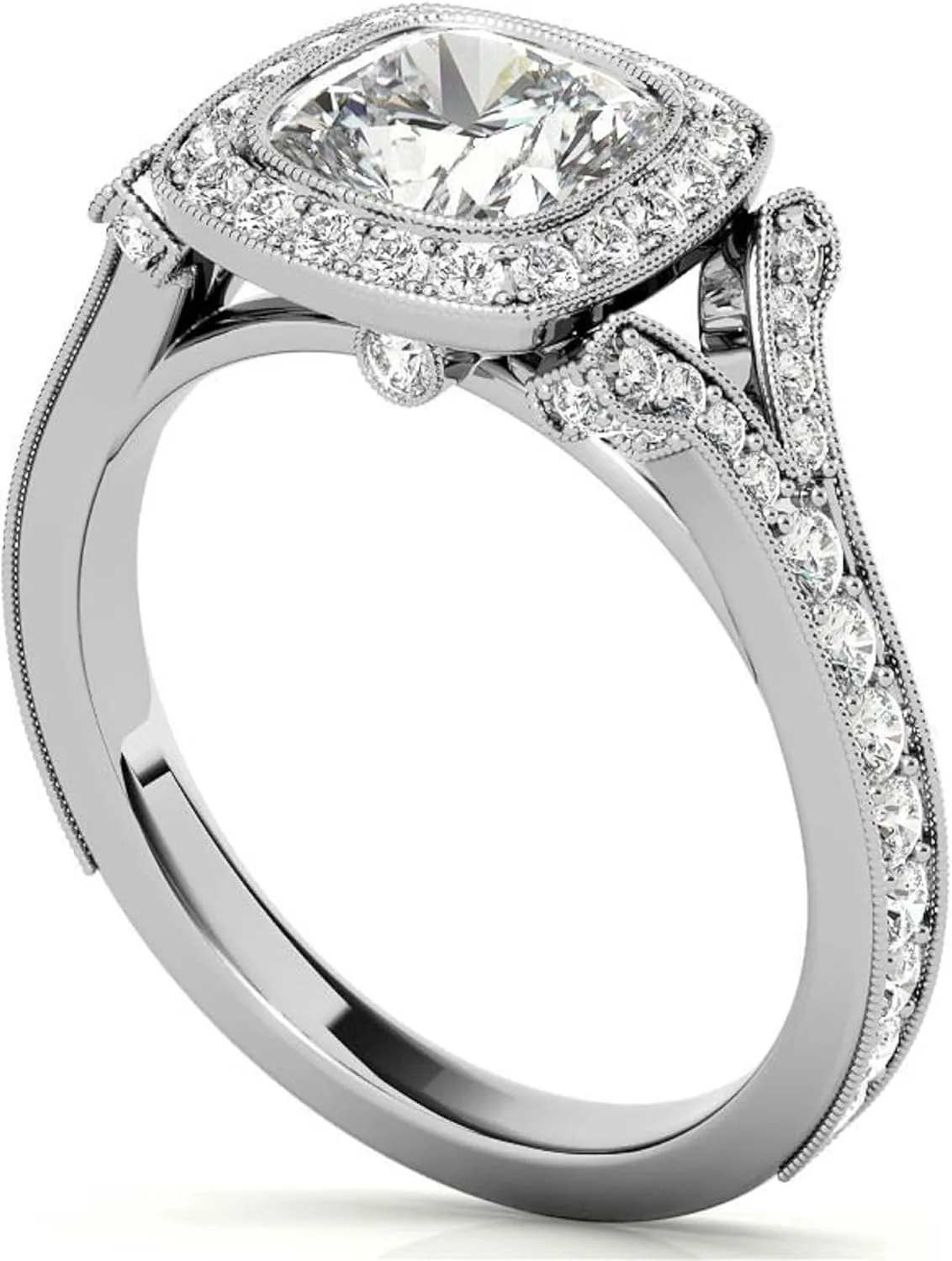 CT Cushion Cut Colorless Moissanite Engagement Ring$ Halo With Split Shank Wedding Ring$ Solid 14k White Gold Moissanite Ring$ Anniversary Promise Ring Gifts for Her unparalleled ready hinder fantastic stringent pullman 2 