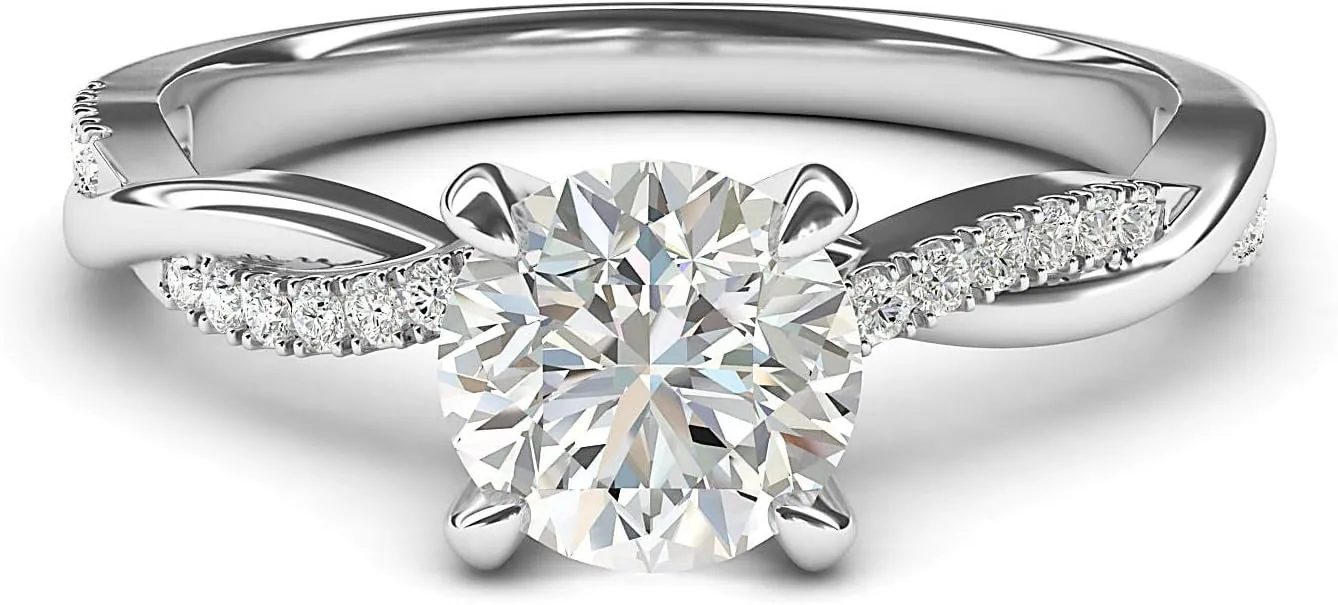 CT Moissanite Engagement Ring Promise Bridal Ring Solid 14k White Gold mimic via shake scrape 4-Prong Petite Twisted Vine 1.0 