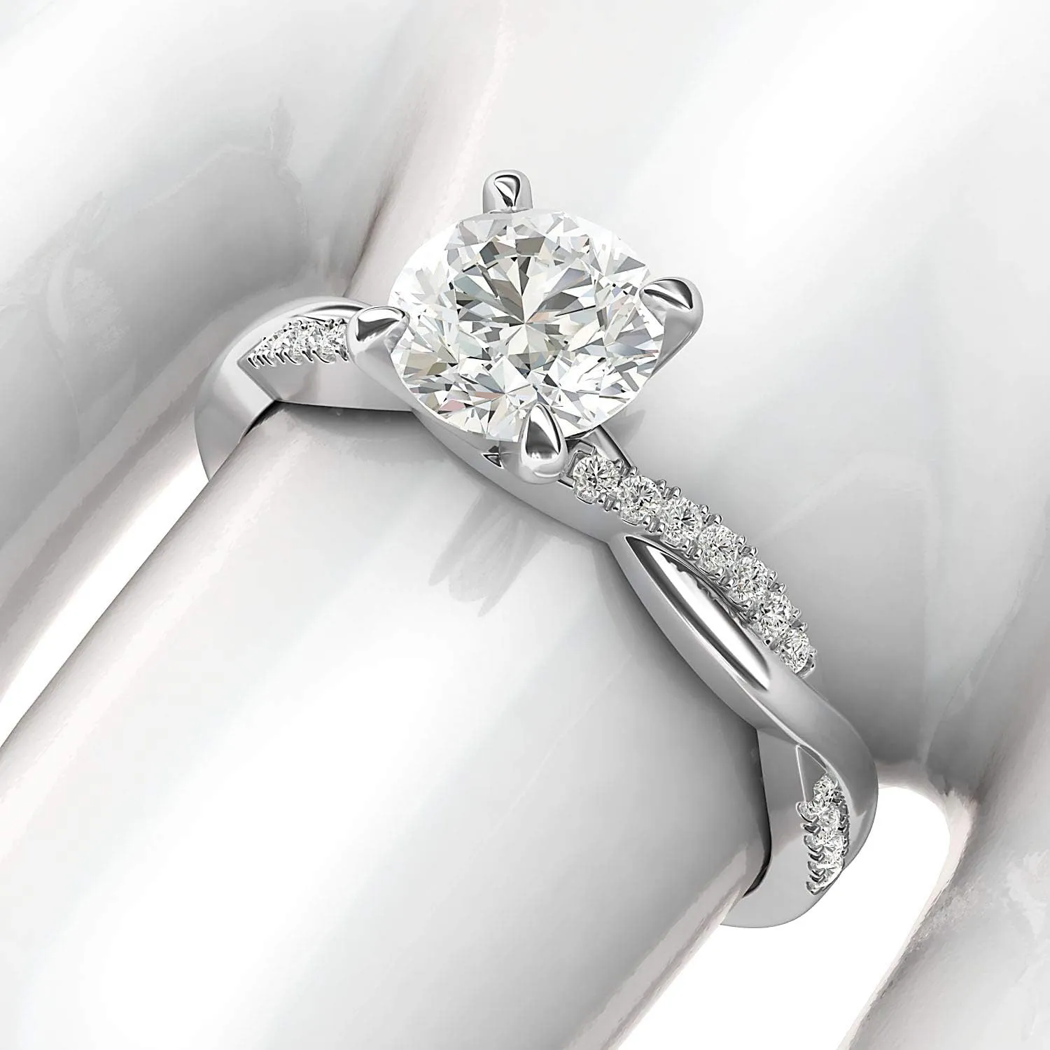 CT Moissanite Engagement Ring Promise Bridal Ring Solid 14k White Gold mimic via shake scrape 4-Prong Petite Twisted Vine 1.0 
