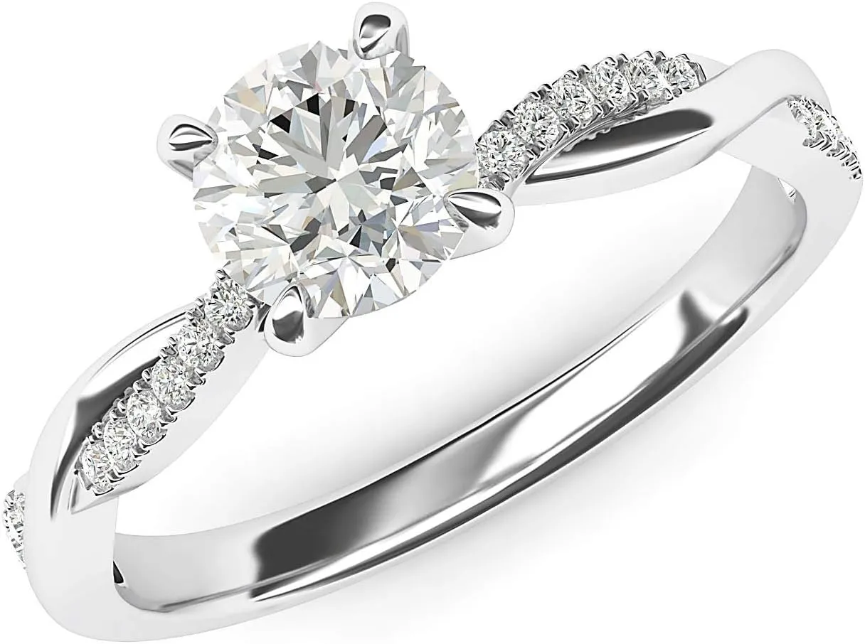 CT Moissanite Engagement Ring Promise Bridal Ring Solid 14k White Gold mimic via shake scrape 4-Prong Petite Twisted Vine 1.0 