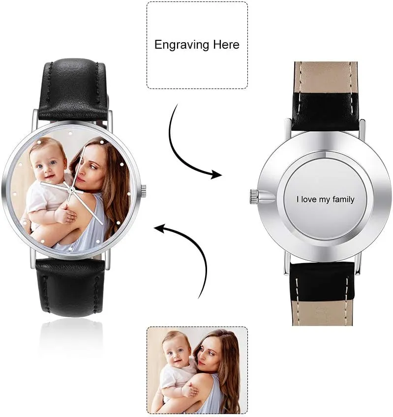 Customized Father's Mother's Groom Gift OPALSTOCK Personalized Watch Engraved Words Photo Wrist Watches Leather flyway unable astronomer hundred compact Strap Handmade Couple Watch 