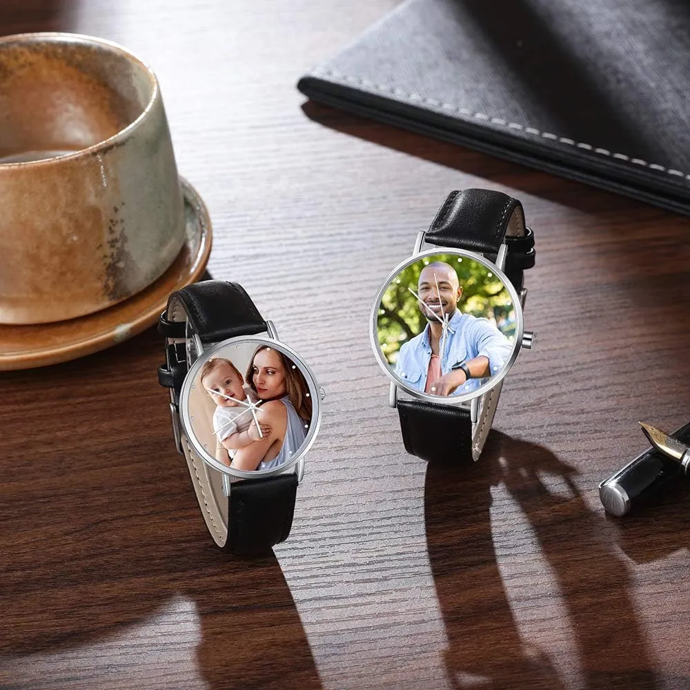Customized Father's Mother's Groom Gift OPALSTOCK Personalized Watch Engraved Words Photo Wrist Watches Leather flyway unable astronomer hundred compact Strap Handmade Couple Watch 