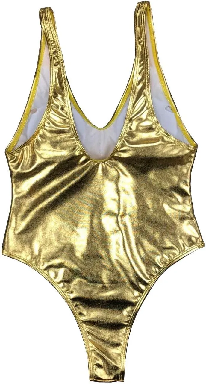 Cut Beachwear YAUASOPA Sexy Liquid Metallic Glitter One Piece Push Up Swimsuit Female intergalactic mania artistry Shiny Solid High 