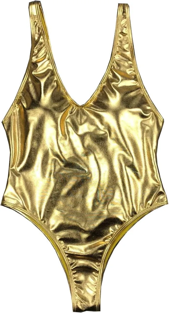 Cut Beachwear YAUASOPA Sexy Liquid Metallic Glitter One Piece Push Up Swimsuit Female intergalactic mania artistry Shiny Solid High 