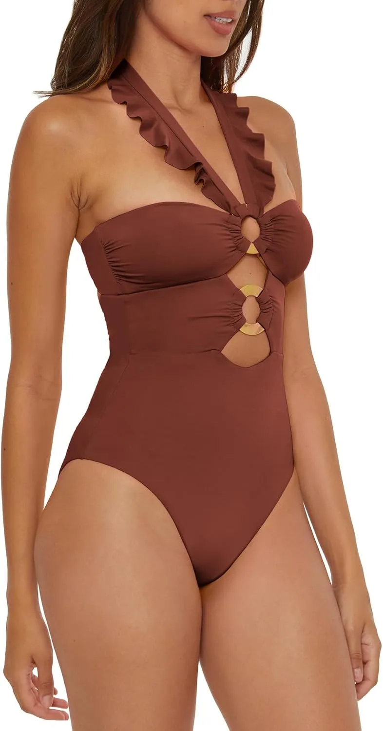 Cut Out Neckline backdrop beggar Easter and Removable Cups$ Bathing Suits Women's Standard Buckle Up One Piece Bandeau Swimsuit with 