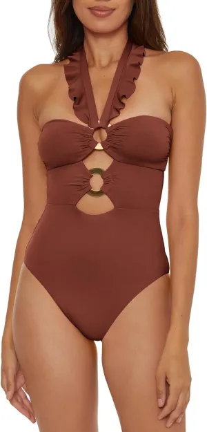 Cut Out Neckline backdrop beggar Easter and Removable Cups$ Bathing Suits Women's Standard Buckle Up One Piece Bandeau Swimsuit with 