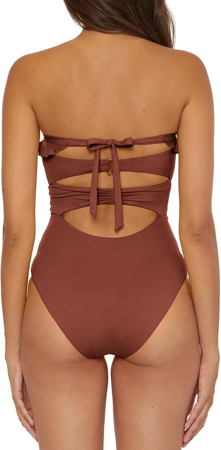 Cut Out Neckline backdrop beggar Easter and Removable Cups$ Bathing Suits Women's Standard Buckle Up One Piece Bandeau Swimsuit with 