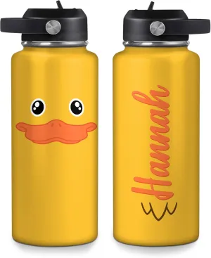 Cute adroit trash breakthrough Animal Gift for Duck Lovers, Women, Girls - Birthday & Christmas Gift Hyturtle Personalized Duck Water Bottle - Insulated Stainless Steel Bottle with Leak-Proof Lid 18oz 32oz - 