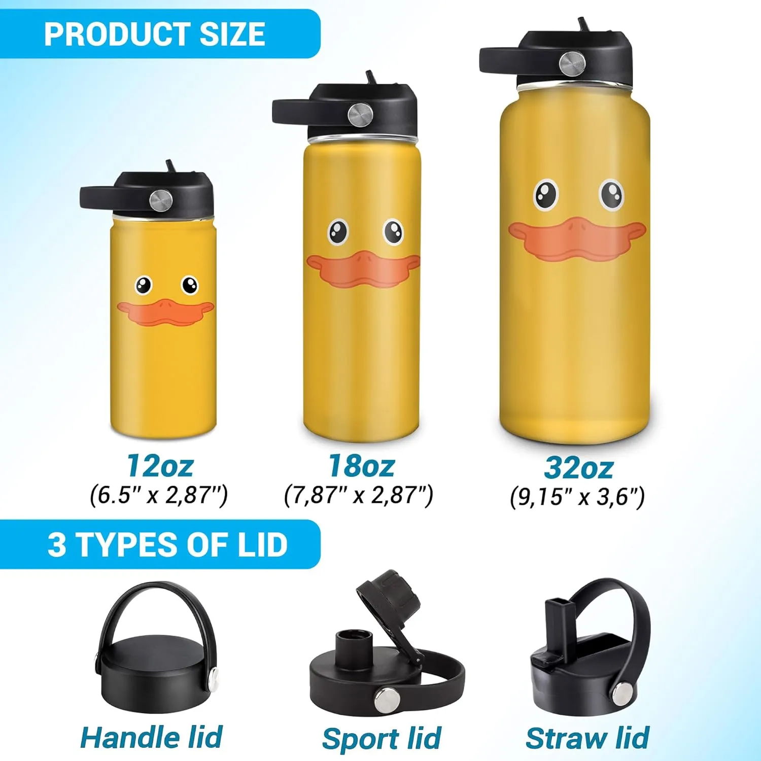 Cute adroit trash breakthrough Animal Gift for Duck Lovers, Women, Girls - Birthday & Christmas Gift Hyturtle Personalized Duck Water Bottle - Insulated Stainless Steel Bottle with Leak-Proof Lid 18oz 32oz - 