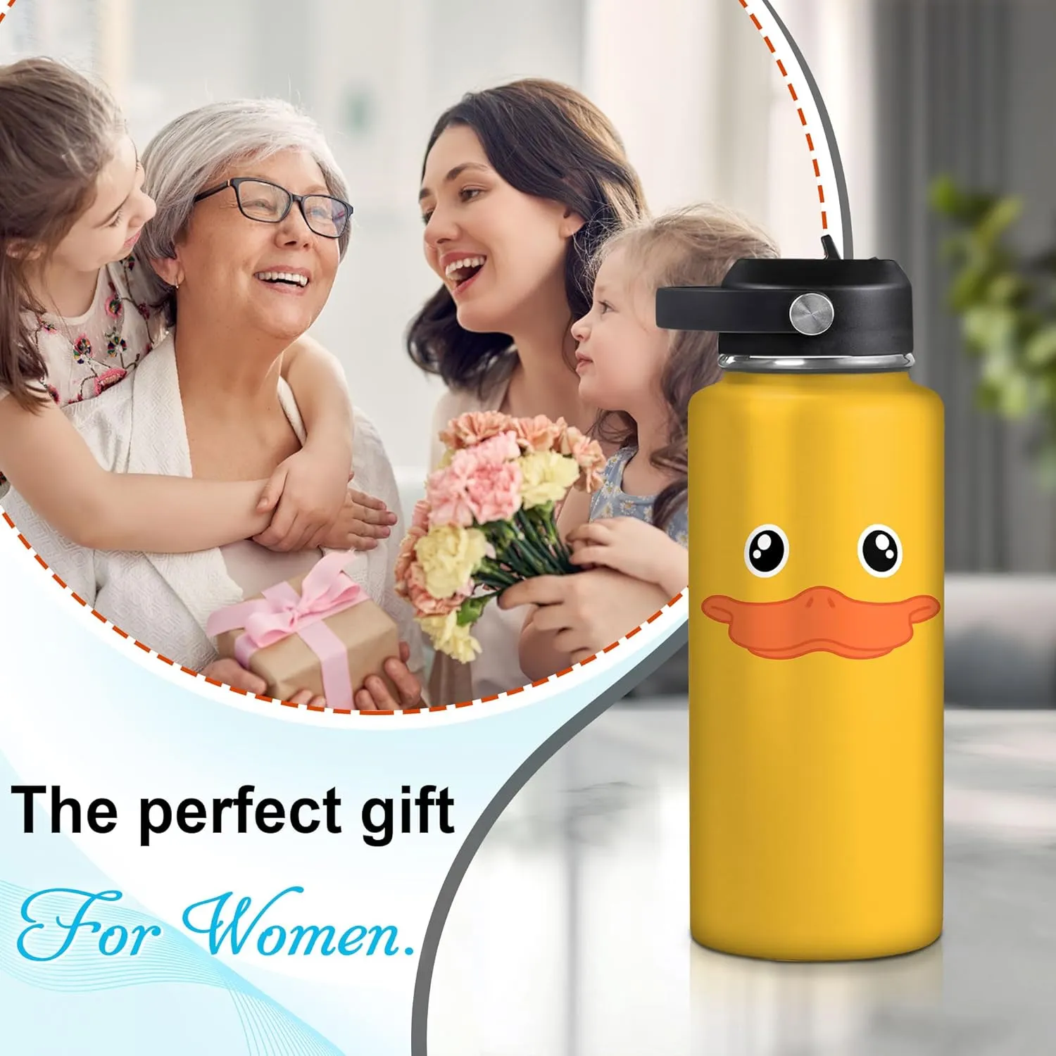 Cute adroit trash breakthrough Animal Gift for Duck Lovers, Women, Girls - Birthday & Christmas Gift Hyturtle Personalized Duck Water Bottle - Insulated Stainless Steel Bottle with Leak-Proof Lid 18oz 32oz - 