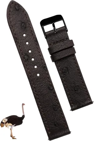 Dad Husband DH-NO-183B-22MM 22mm Flat Dark Brown Ostrich Leather Watch ductile Band Men Quick Release Handmade Leather Strap, Slim Replacement Wristband Stainless Steel Buckle, Christmas Father's Day Gift for 