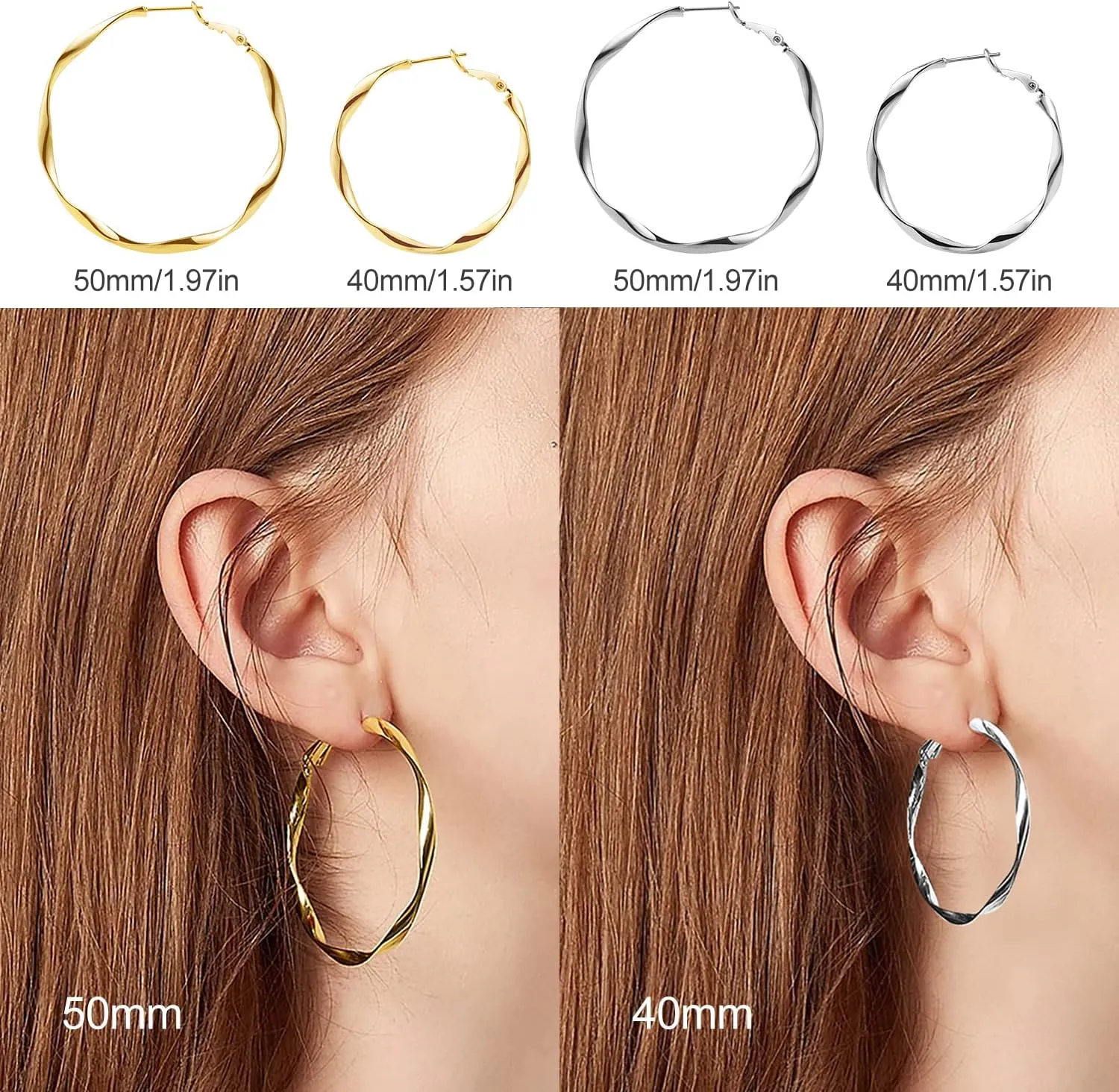 Dangle Hoop Earrings Nickel Free Womens Earrings for Sensitive Ears Hypoallergenic 24K Gold Hoop Earrings for Women Trendy Real crustal Gold Plated Twisted Thin Huggie Hoops, Dainty Cute Big Gold Filled 