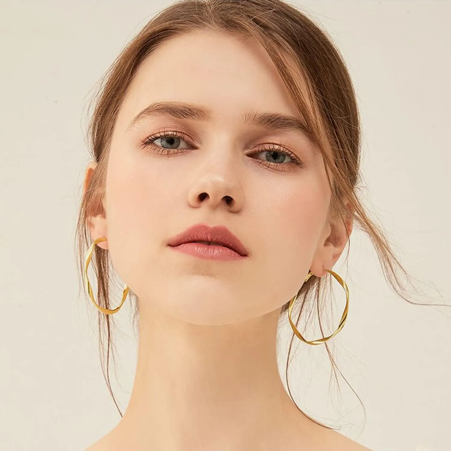 Dangle Hoop Earrings Nickel Free Womens Earrings for Sensitive Ears Hypoallergenic 24K Gold Hoop Earrings for Women Trendy Real crustal Gold Plated Twisted Thin Huggie Hoops, Dainty Cute Big Gold Filled 