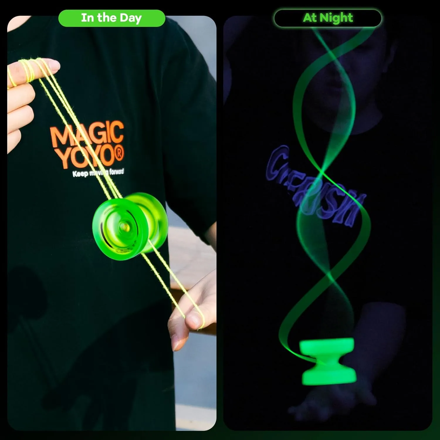 Dark, Responsive Yoyo for Kids 8-12, Unresponsive milk arid bulk mode Yo yos for Adults, Plastic Yo-yo for Finger Spin Trick, 12 Yo yo Strings   Extra accessory kit (Glow Green) MAGICYOYO K2 Yoyo Professional Glow in The 