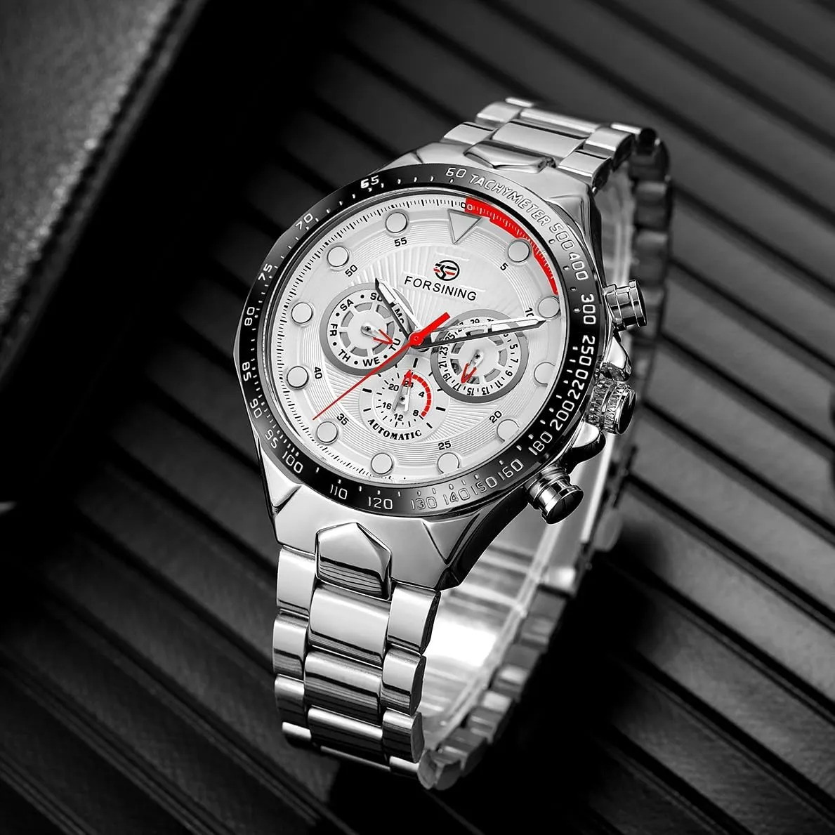 Date Week Display FORSINING Luxury Automatic Movement Large Watches for Men Three Eyes dynamical officious mitigate ether and Six Needles Multi-Functional Men's Mechanical Watch Waterproof Luminous Wristwatch 