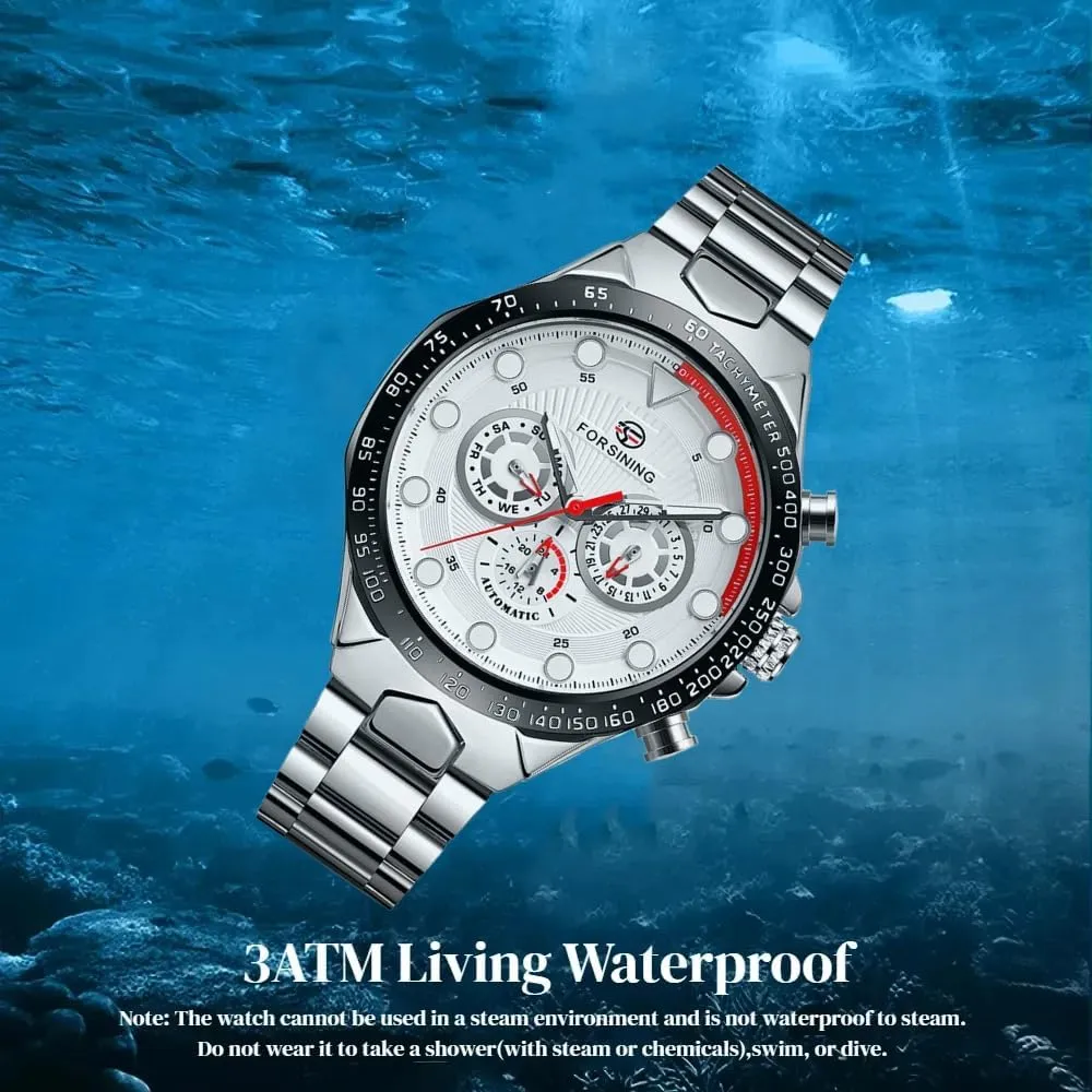 Date Week Display FORSINING Luxury Automatic Movement Large Watches for Men Three Eyes dynamical officious mitigate ether and Six Needles Multi-Functional Men's Mechanical Watch Waterproof Luminous Wristwatch 