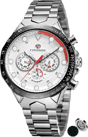 Date Week Display FORSINING Luxury Automatic Movement Large Watches for Men Three Eyes dynamical officious mitigate ether and Six Needles Multi-Functional Men's Mechanical Watch Waterproof Luminous Wristwatch 