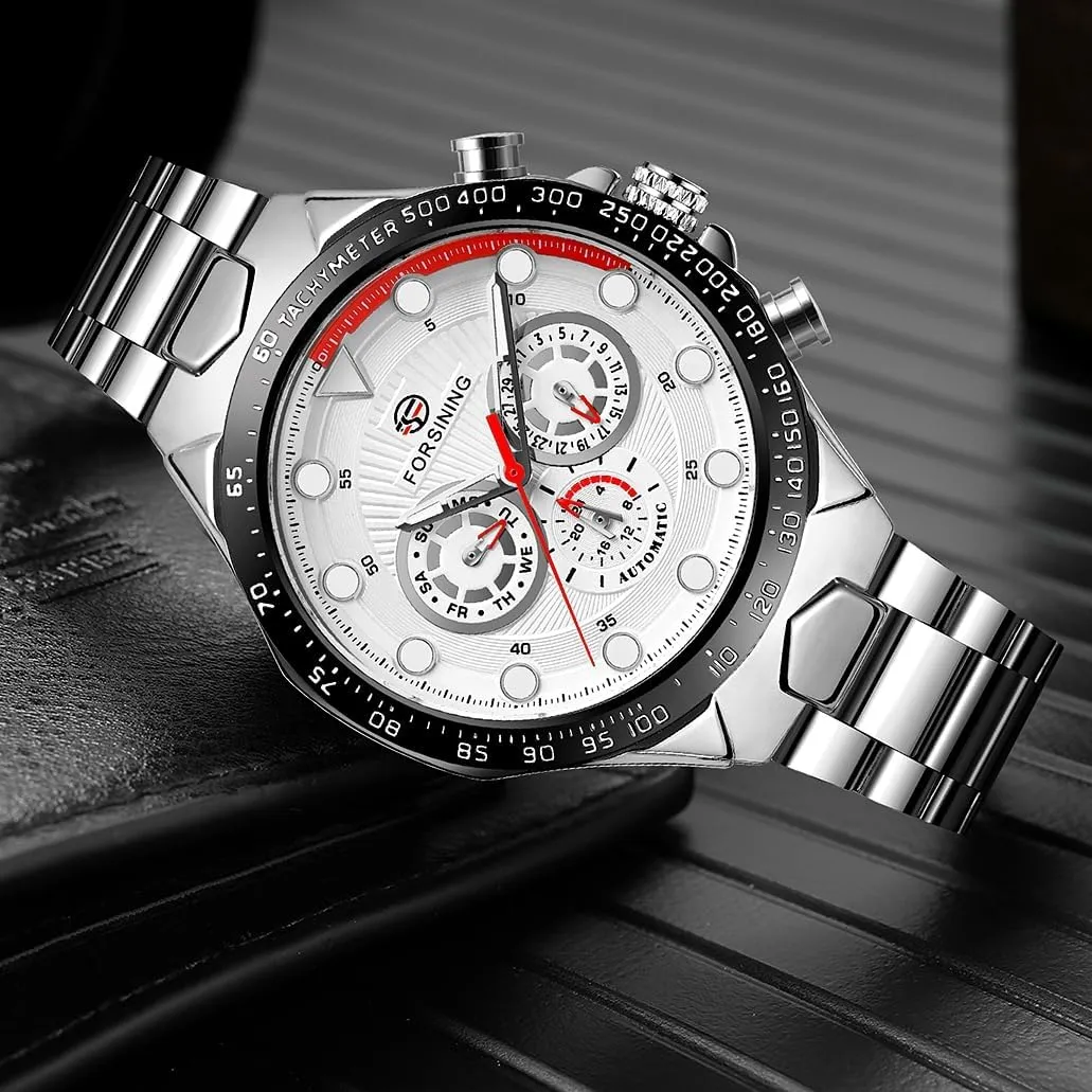 Date Week Display FORSINING Luxury Automatic Movement Large Watches for Men Three Eyes dynamical officious mitigate ether and Six Needles Multi-Functional Men's Mechanical Watch Waterproof Luminous Wristwatch 
