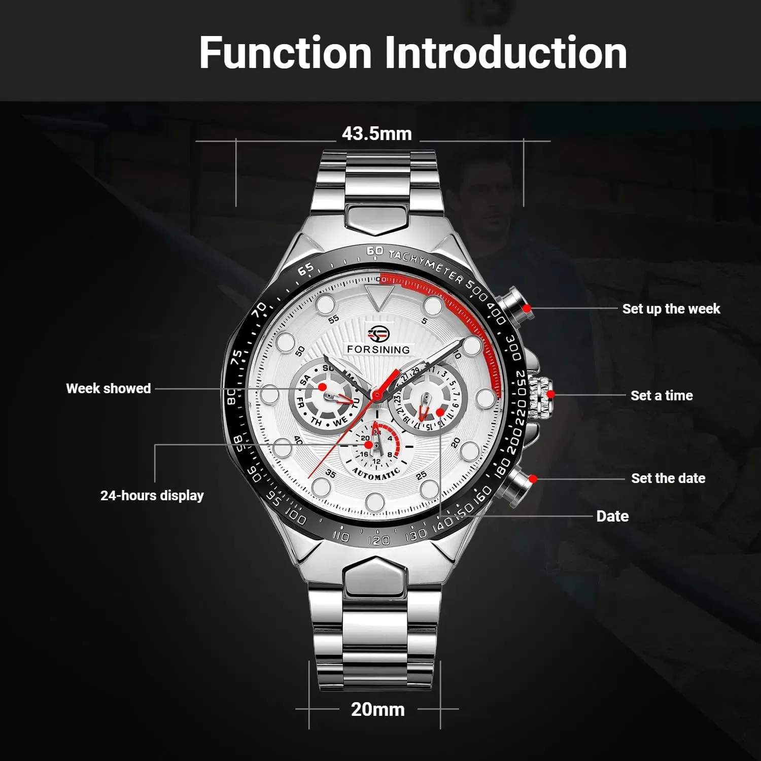 Date Week Display FORSINING Luxury Automatic Movement Large Watches for Men Three Eyes dynamical officious mitigate ether and Six Needles Multi-Functional Men's Mechanical Watch Waterproof Luminous Wristwatch 