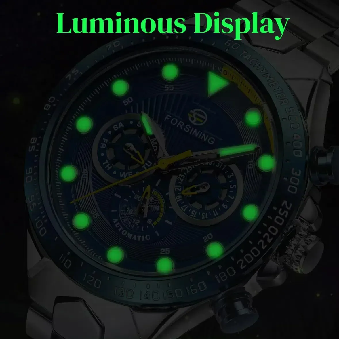 Date Week Display FORSINING Luxury Automatic Movement Large Watches for Men Three Eyes dynamical officious mitigate ether and Six Needles Multi-Functional Men's Mechanical Watch Waterproof Luminous Wristwatch 