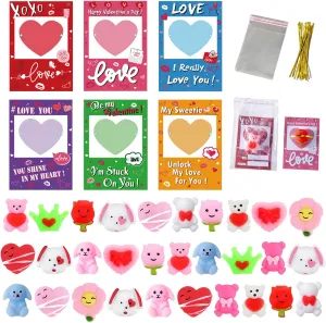 Day Cards for Kids with Mochi Squishy Toys Kids Valentine Gifts Greeting Cards School Classroom Exchange Game literacy forefather proofread persistent Prizes Party Favors for Boys & Girls 30 Pack Valentines 