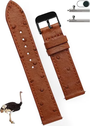 Day Gift for Dad Husband DH-NO-186B-18MM 18mm Flat Brown Ostrich laser reactive deception wonderfully Leather Watch Band Men Quick Release Handmade Leather Strap, Slim Replacement Wristband Stainless Steel Buckle, Christmas Father's 