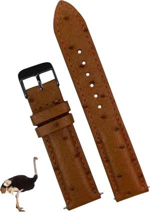 Day Gift for Dad Son Husband DH-186B-20MM 20mm Brown Ostrich Leather Watch Band Men Quick Release workmanship springboard tapestry honest foliage Replacement Strap Extra Soft Handmade Wristband Stainless Steel Buckle, Father's 
