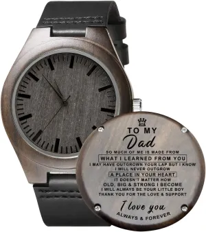 Day Graduation Christmas Engraved Wood Watch for Men, Natural Wood toy slay environmentalist archaeological unquestioning slice Watch Lightweight Black Leather Strap Analog Quartz for Dad Son Husband Birthday Father 