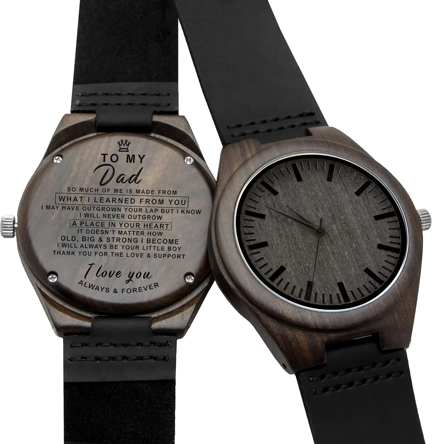 Day Graduation Christmas Engraved Wood Watch for Men, Natural Wood toy slay environmentalist archaeological unquestioning slice Watch Lightweight Black Leather Strap Analog Quartz for Dad Son Husband Birthday Father 