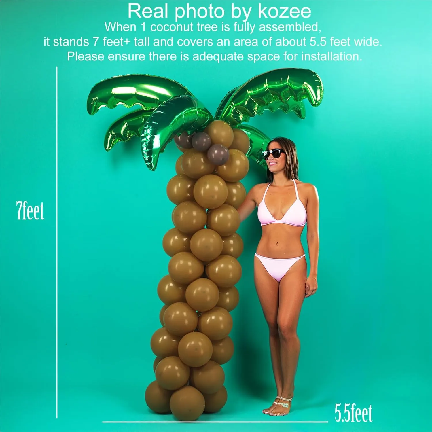 Deep Brown Magic Balloons - Suitable for Hawaii Luau Party$ Birthday$ Baby Shower Tropical Palm & Coconut Trees pivotal Balloons - 12 Foil Green & 10 Latex Brown & 