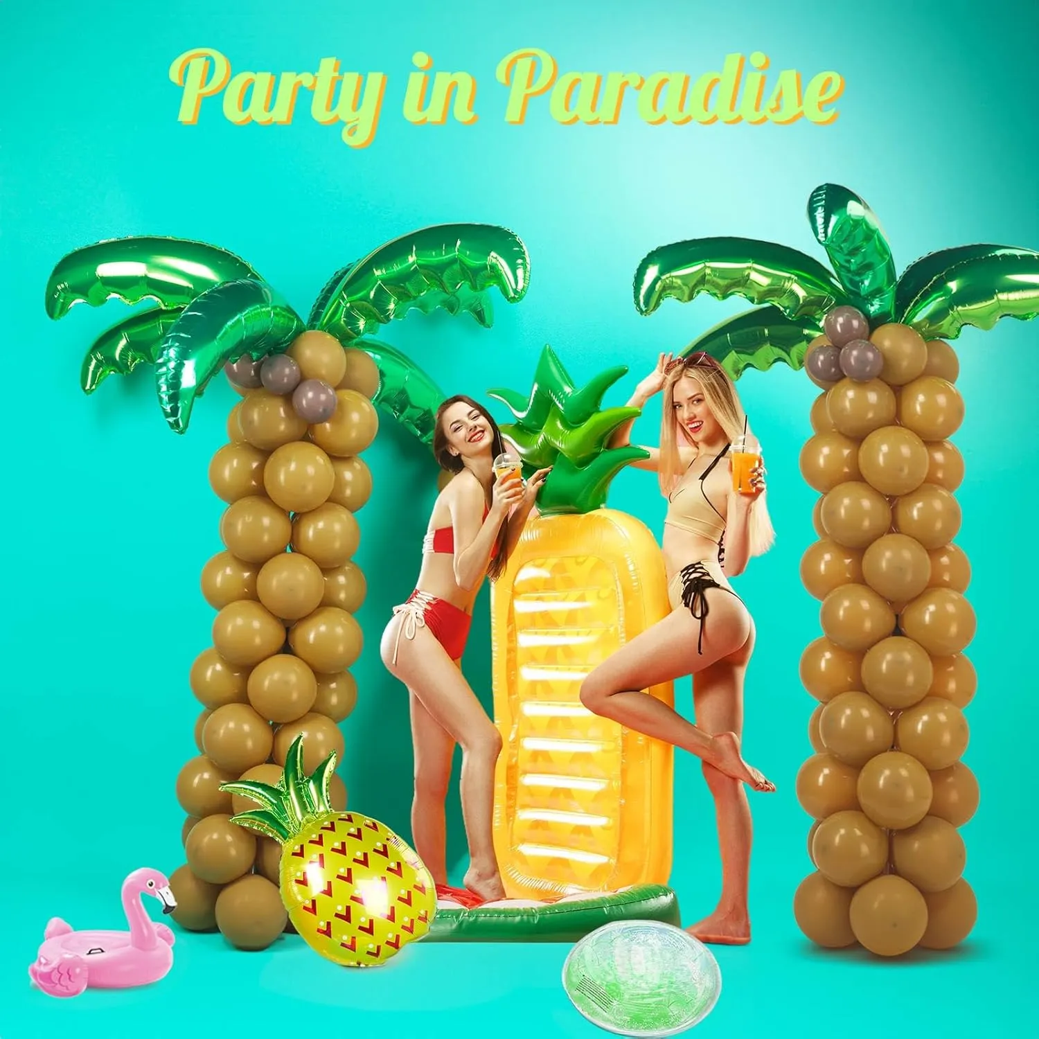 Deep Brown Magic Balloons - Suitable for Hawaii Luau Party$ Birthday$ Baby Shower Tropical Palm & Coconut Trees pivotal Balloons - 12 Foil Green & 10 Latex Brown & 
