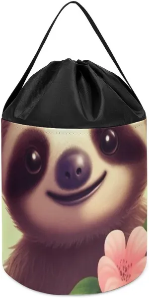 delivery for Playroom Cute Sloth Toy Storage Basket Reusable Drawstring Toy Bucket Bags Toy Hamper Round Toys Clothes Storage Basket 