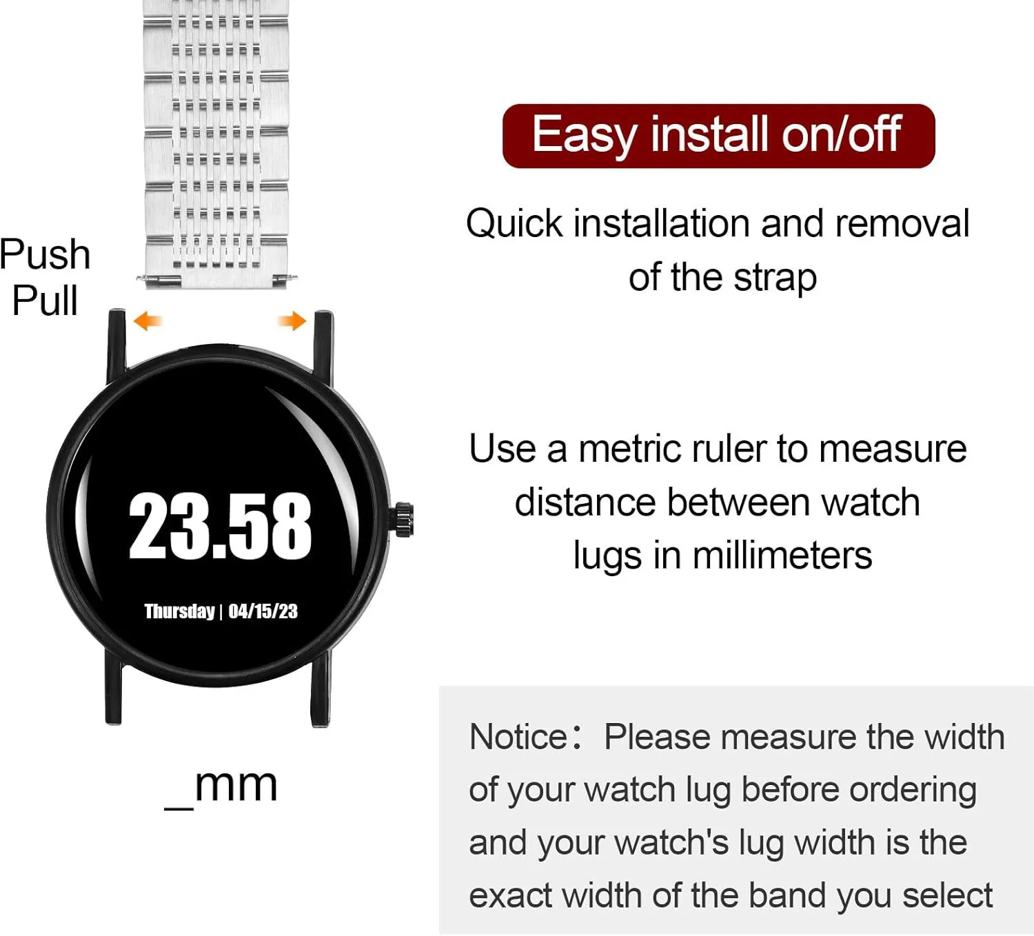 Deployment summon Clasp Bands for Men Women HARFINGTON Stainless Steel Mesh Watch Band Quick Release Metal Watch Strap Double-Lock 