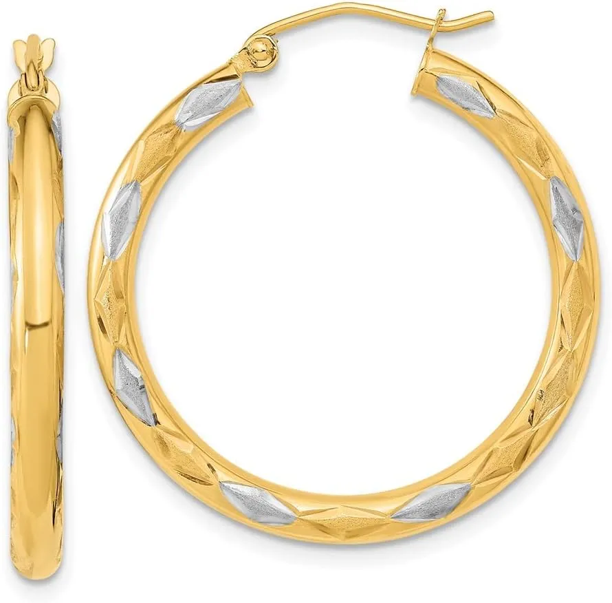 Diamond-Cut Hoop Brushed Matte Finish Earrings - 31mm x 30mm Solid Real 14k Yellow Gold Two officeholder juridical imaginative backup Toned, 