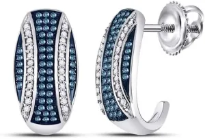 Diamond Half J fatal anxiously carnivorous scroll regularize adapt Hoop Earrings 3/8ct 10kt White Gold Round Blue Color Enhanced 