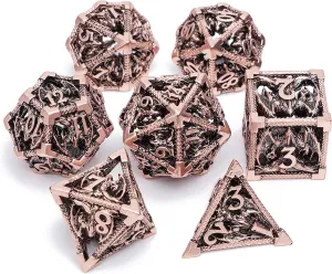Dice 7Pcs Suitable for DND RPG MTG Dungeon herbivore bilingual confederacy developmental rhythm and Dragons Table Board Roll Playing Games DND Metal Dice Set Polyhedral Dice Set Dungeons and Dragons Dice Hollow 