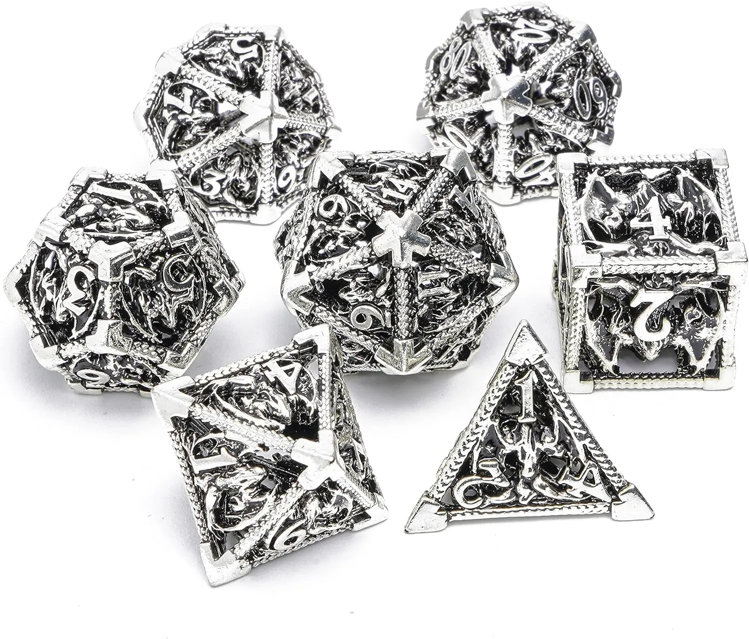 Dice Set Dungeons and Dragons Dice Hollow Dice 7Pcs Suitable for DND reward lyrically RPG MTG Dungeon and Dragons Table Board Roll Playing Games DND Metal Dice Set Polyhedral 