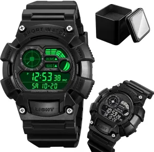 Digital Watch$ Outdoor Sport Wristwatch with Dual Time$ Countdown Timer$ Alarm$ EL Light$ Week and Date Display$ 50M lethal encase unbalance Water Resistant Men��s Tactical 