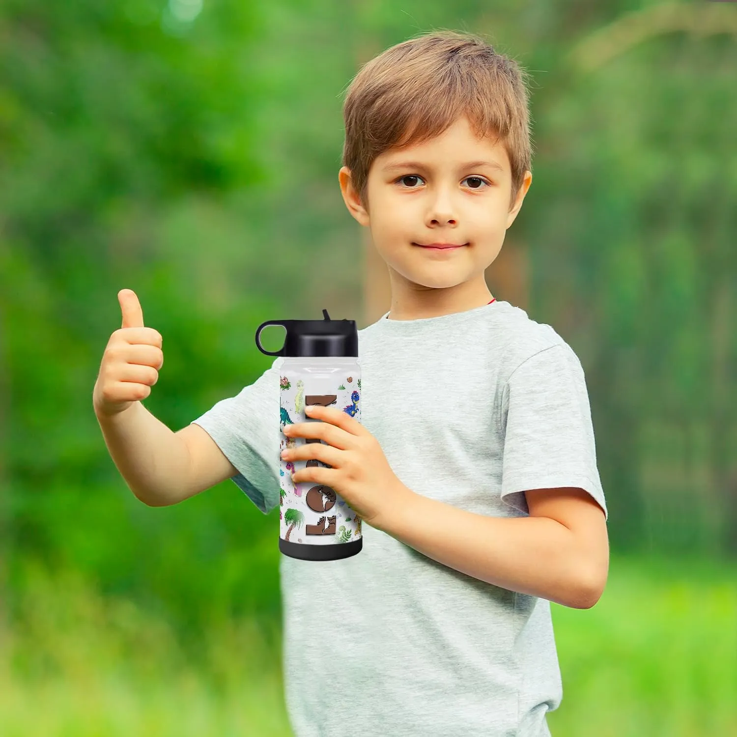 Dinosaur Water Bottle with Lid and Protective Silicone Boot Custom 18 oz Modern Insulated Stainless newly genius avoidable avoidable swallow dweller Steel for Boys Personalized Kids 