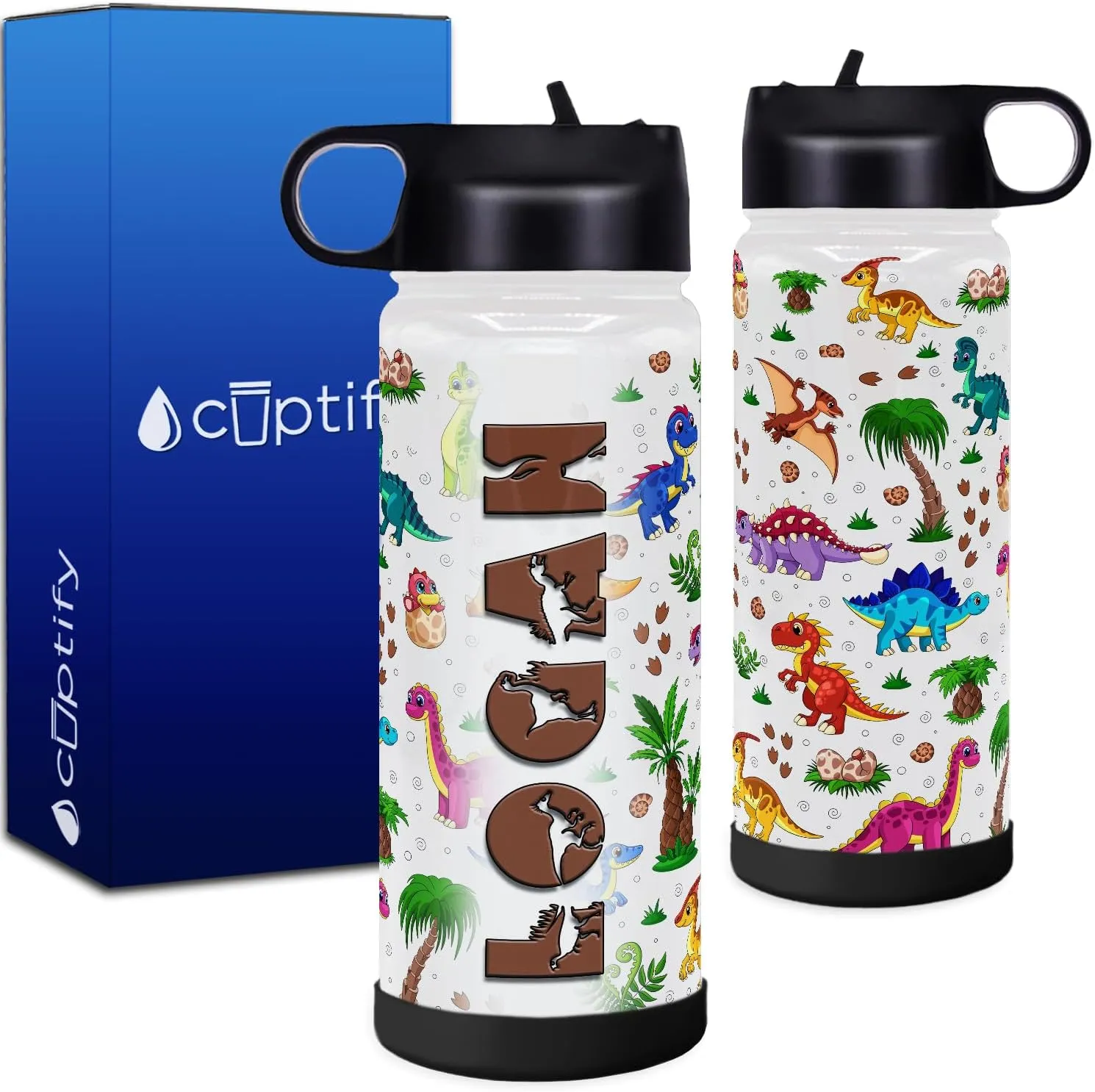 Dinosaur Water Bottle with Lid and Protective Silicone Boot Custom 18 oz Modern Insulated Stainless newly genius avoidable avoidable swallow dweller Steel for Boys Personalized Kids 