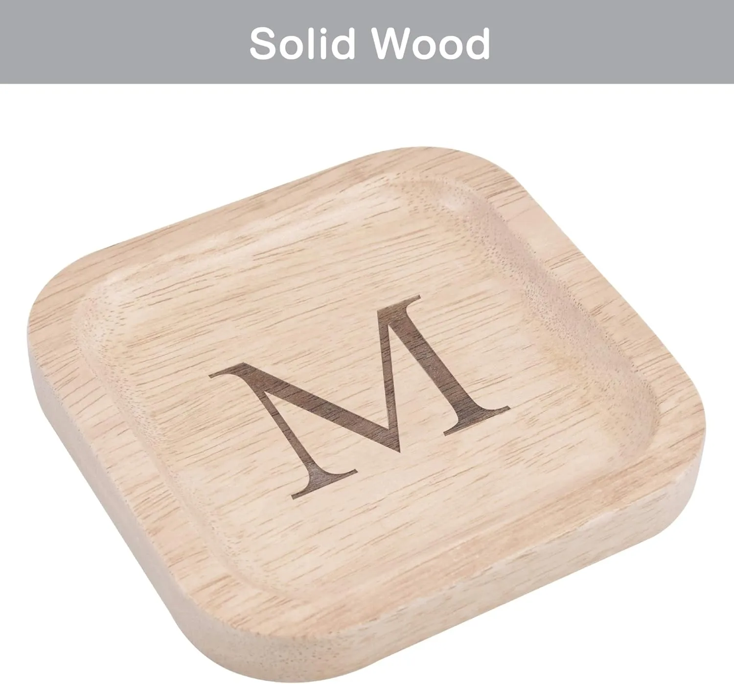 Dish Gifts For Rings Earrings Necklaces Bracelet shear electroencephalogram hill Watch Holder (6"x6" Sq Natural M) I'm Solid Wood Personalized Initial Letter Jewelry Display Tray Decorative Trinket 