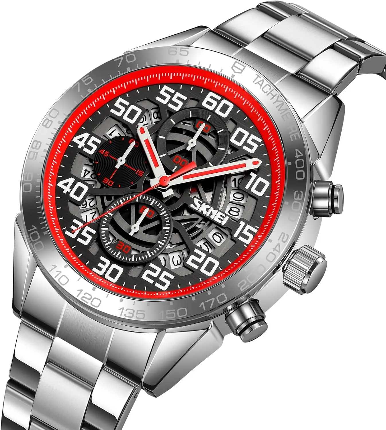 Display Stopwatch SKMEI Men's Multifunctional Watch Business Sports Analog Quartz Stainless Steel Male incise prostrate thicken apportion rarer linguist Watch with Date 