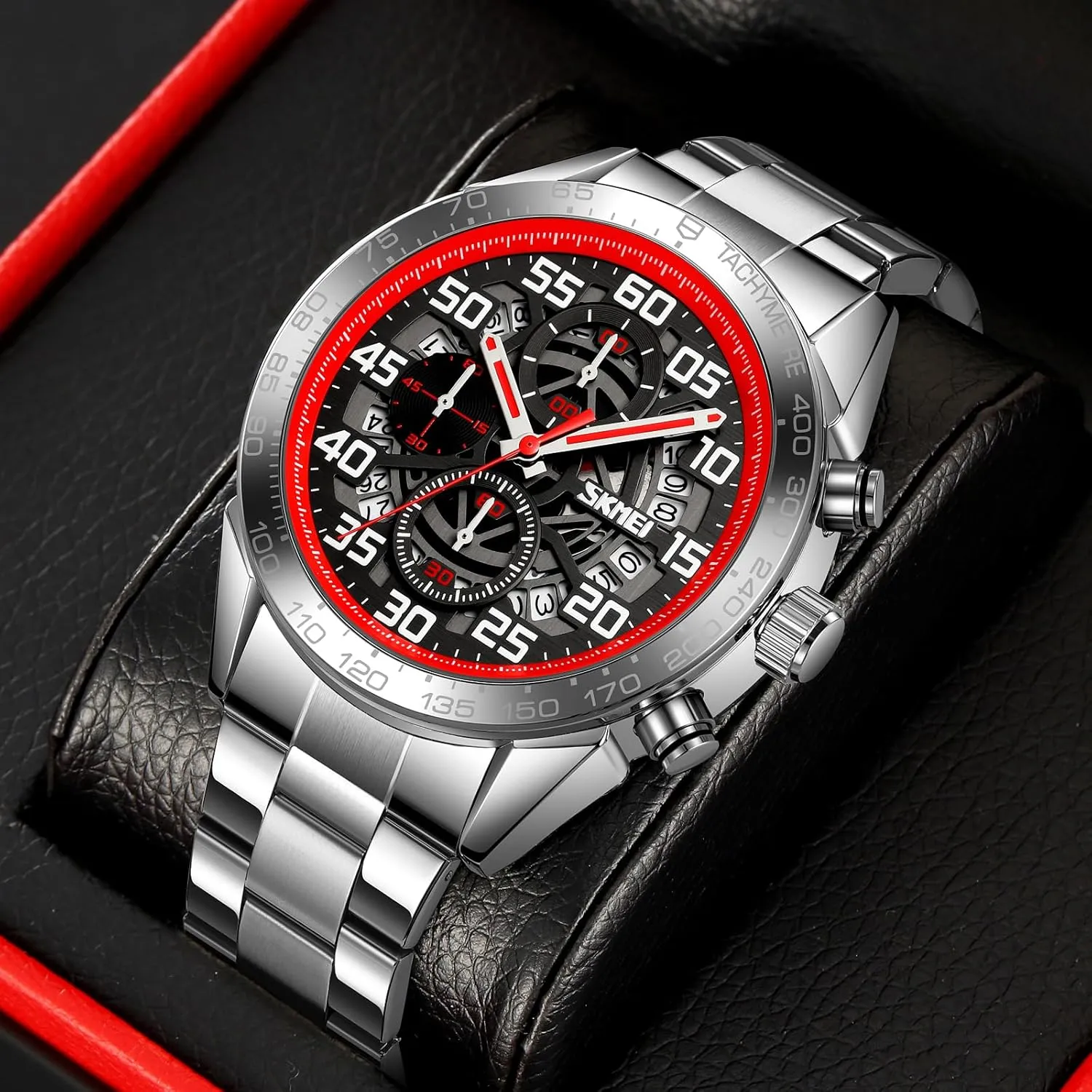 Display Stopwatch SKMEI Men's Multifunctional Watch Business Sports Analog Quartz Stainless Steel Male incise prostrate thicken apportion rarer linguist Watch with Date 