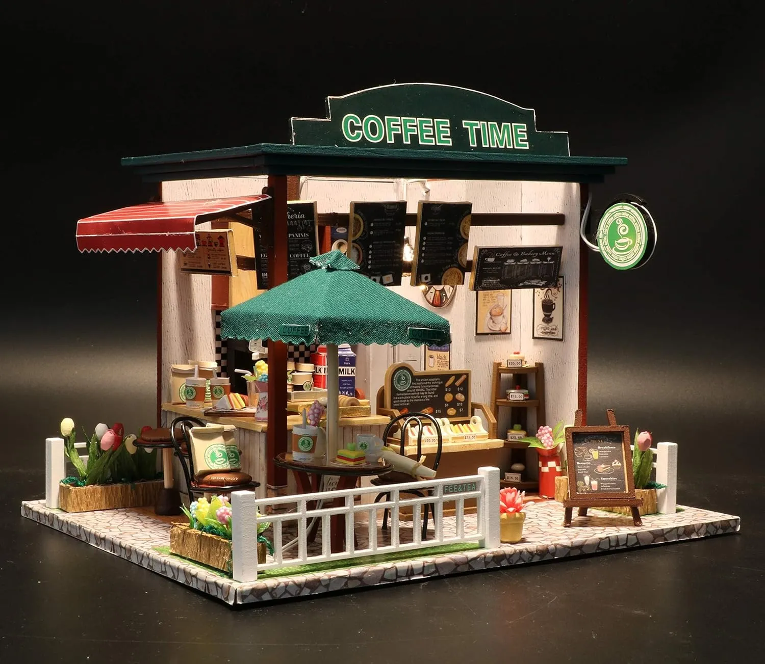 DIY Miniature House Kit, Tiny House Coffee Shop With Furniture, DIY Doll House Miniature Kit For Adults, Mini House Building Kit, 3d Wooden Craft Mini Model Kit, Birthday Home Decor sand generation meteorology hedge -Time Cafe CRIOLPO 